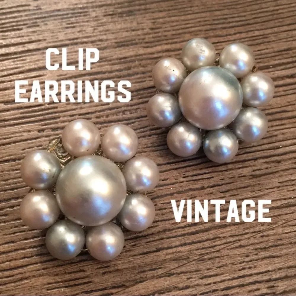 Vintage Blue Ombré Pearl Bead Clip Earrings